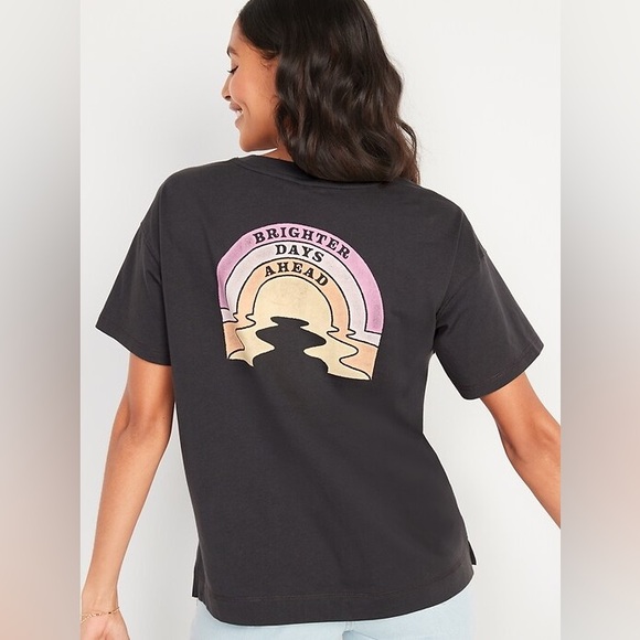 Old Navy Tops - Old Navy Charcoal Short-Sleeve Tee with Pink & Orange Cream Back Graphic
